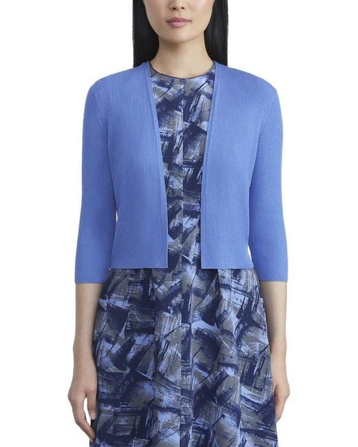 Lafayette 148 New York Blue Cropped Silk-Blend Cardigan