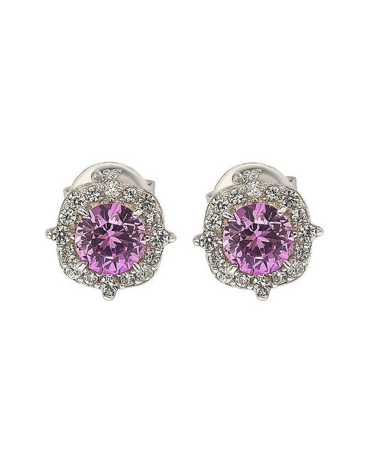Suzy Levian Pink Silver Diamond & Sapphire Earrings