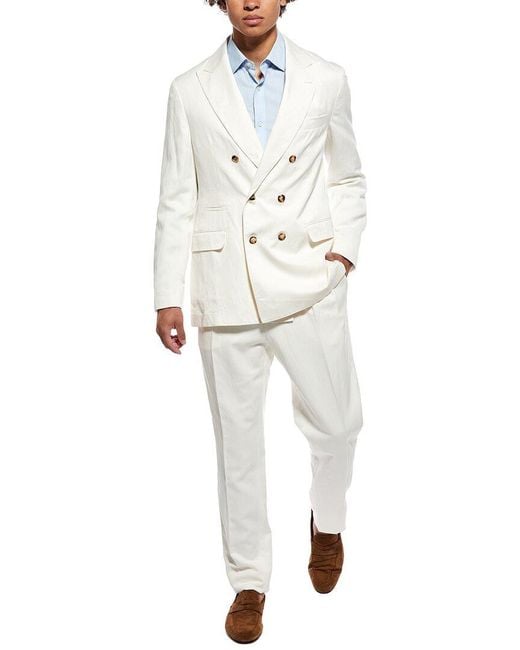 Brunello Cucinelli White 2Pc Silk & Linen-Blend Suit for men
