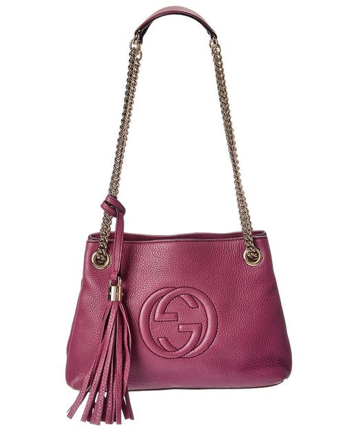 Gucci Purple Peonia Pebbled Calfskin Leather Small Soho Chain Shoulder Bag (authentic Pre-loved)