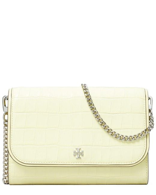 Tory Burch Natural Emerson Embossed Leather Chain Wallet