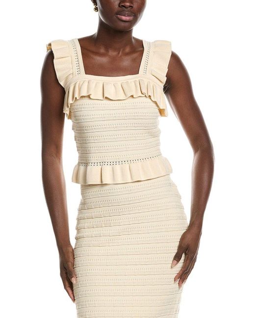 Laundry by Shelli Segal Natural Ruffled Sweater Tank Top