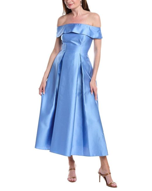 Adrianna Papell Blue Off Shoulder Mikado Dress