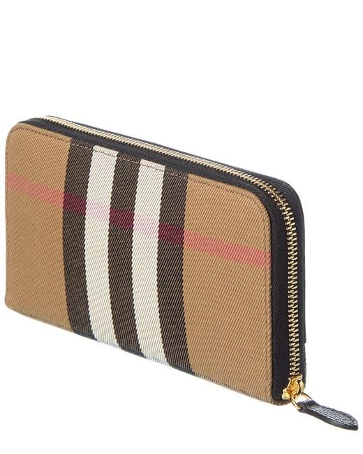 Burberry Black Check Canvas & Leather Zip Around Wallet