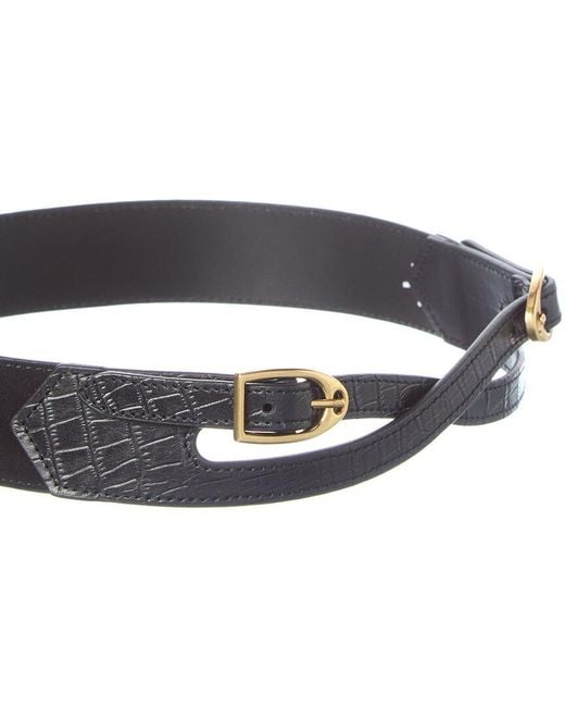 J.McLaughlin Black Jimena Croc-Embossed Suede & Leather Belt