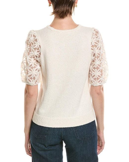Vince Camuto White Textured Lace Sleeves Top