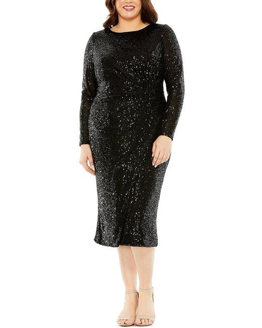 Mac Duggal Black Plus Sequin Gathered Waist Midi Dress
