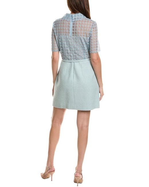 Oscar de la Renta Blue Geo Petal Tweed Silk-Lined Wool-Blend Mini Dress