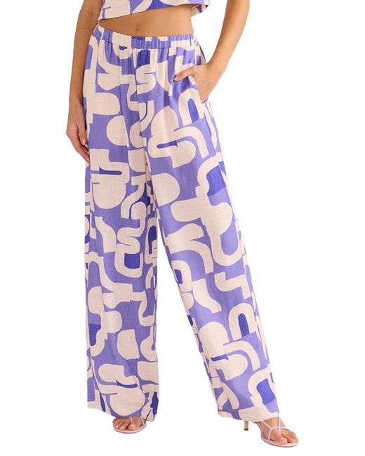 MINKPINK Blue Iris Linen-Blend Wide Leg Pant