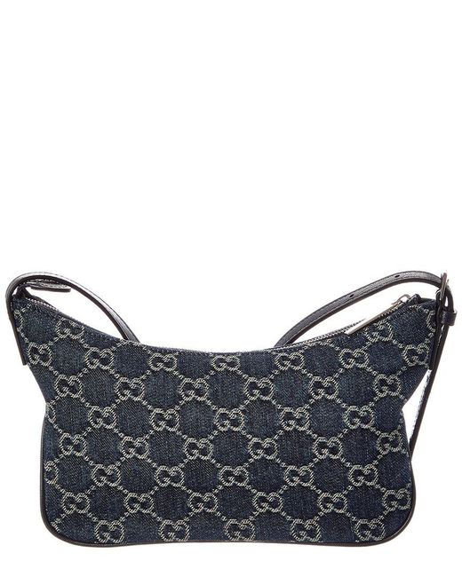 Gucci Blue Lady Lunetta Small Gg Denim & Leather Shoulder Bag