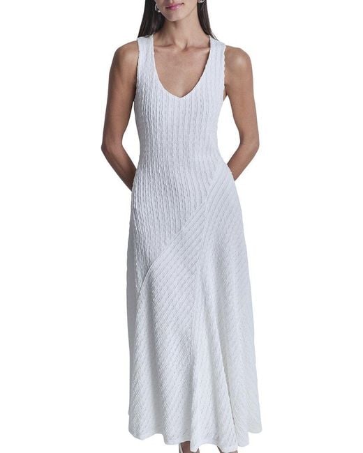 DKNY Blue V Neck Reade Knit Midi Dress