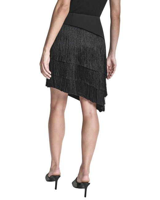 DKNY Black Tiered Fringe Skirt