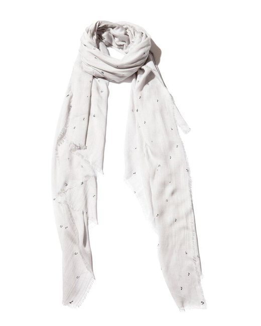 Blue Pacific White Vintage Icon Musical Notes Cashmere-Blend Scarf