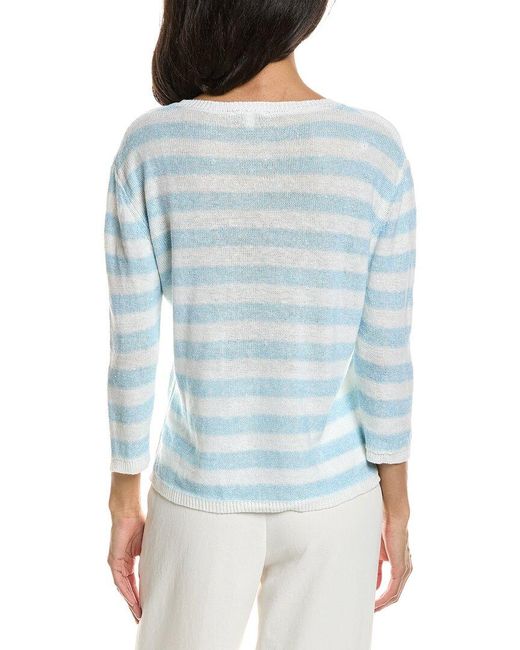 Forte Blue Beach Stripe V-Neck Linen Sweater