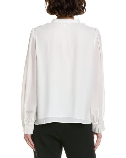 Cece White Half Placket Floral Lace Top