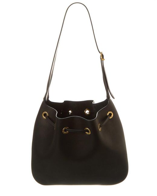 Saint Laurent Black Leather Drawstring Bucket Shoulder Bag