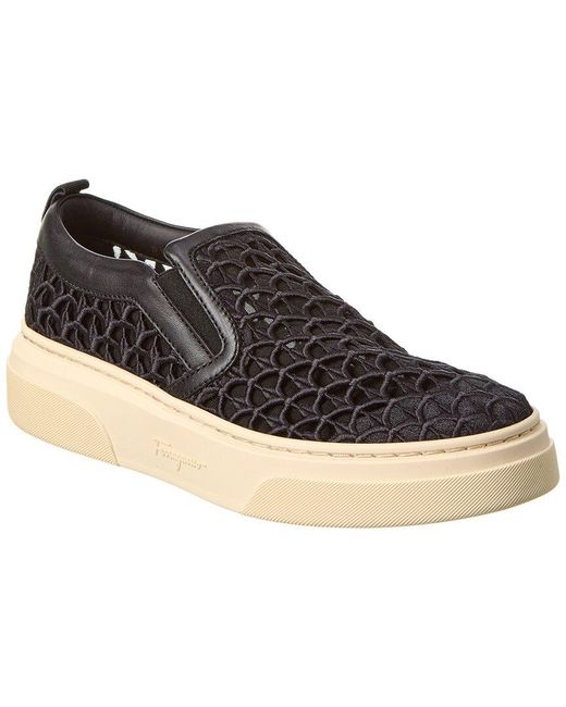 Ferragamo Black Cassina La Leather-trim Slip-on Sneaker