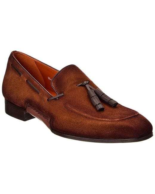 Mezlan Brown Pavese Suede Tasseled Slip-On Loafer for men