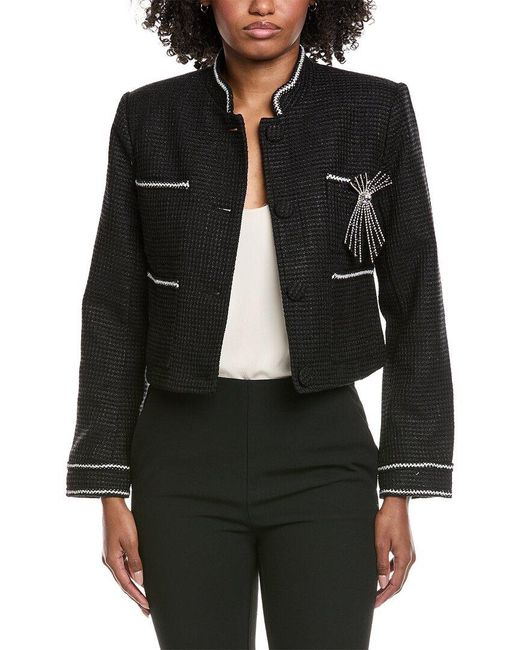 Gracia Black Crystal Embellished Cropped High Neck Jacket