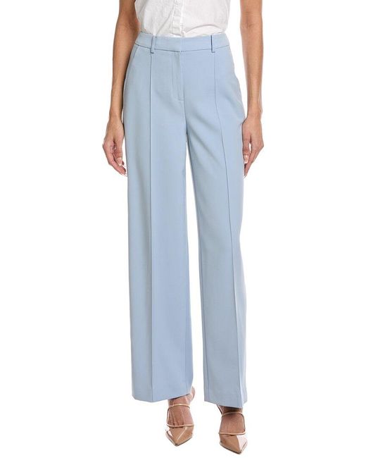 Kenneth Cole Blue High-Rise Pintuck Wide Leg Pant