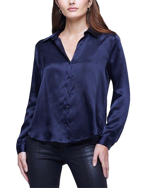 L'Agence Blue Tyler Silk Blouse