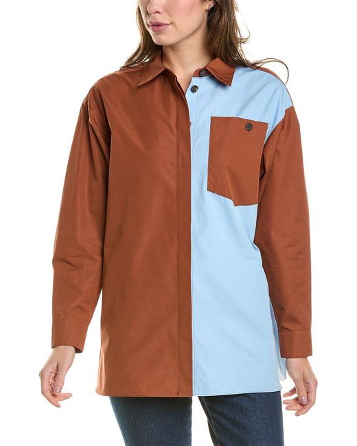 Lafayette 148 New York Brown Colorblocked Oversized Shirt