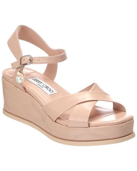 Jimmy Choo Pink Astra 60 Leather Wedge Sandal