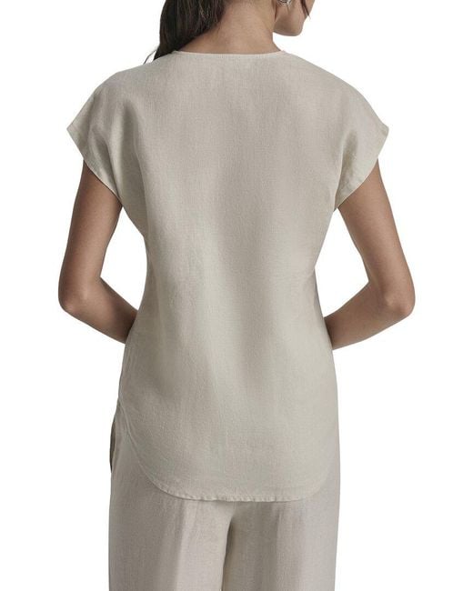 DKNY Gray Extended Sleeve Linen Top