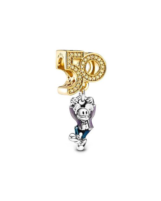 PANDORA Disney 14k Plated & Silver Cz Disney Parks Mickey 50 Year  Anniversary Charm in White | Lyst