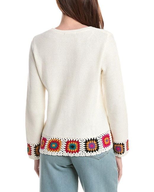 Joseph A White Novelty Medallion Crochet Border Pullover