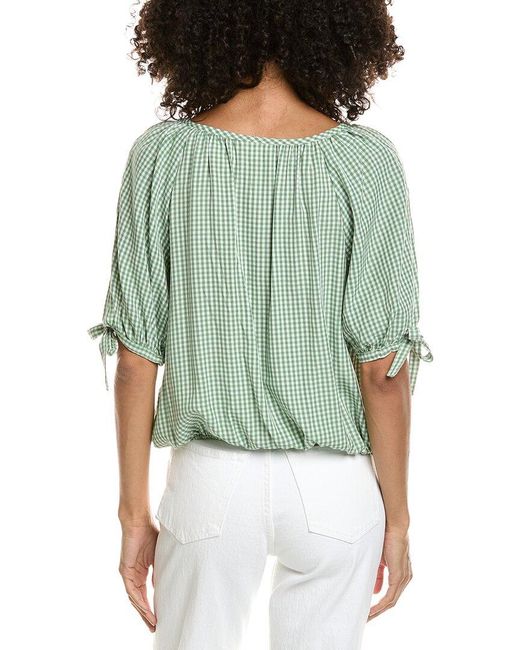 Max Studio Green Bubble Button Tie Sleeve Blouse