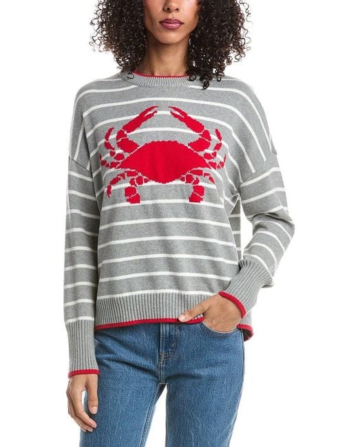 Vince Camuto Red Striped Crab Motif Crewneck Sweater