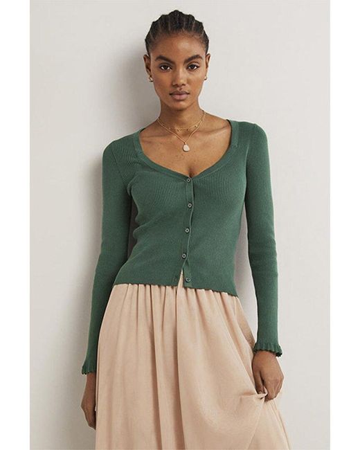 Boden Green Ribbed Sweetheart Cardigan