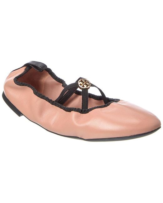 Tory Burch Pink Soft Scrunch Leather Ballet Flat