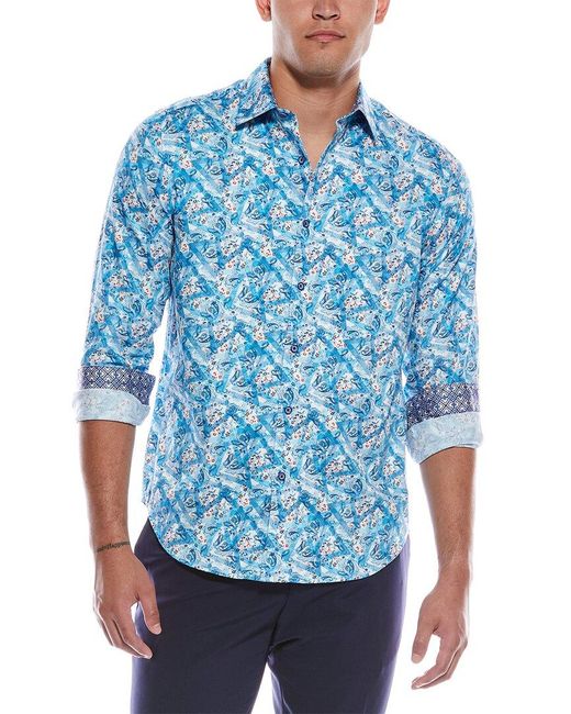 Robert Graham Blue Marston Classic Fit Woven Shirt for men