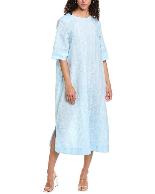 Ganni Blue Seersucker Check Maxi Dress