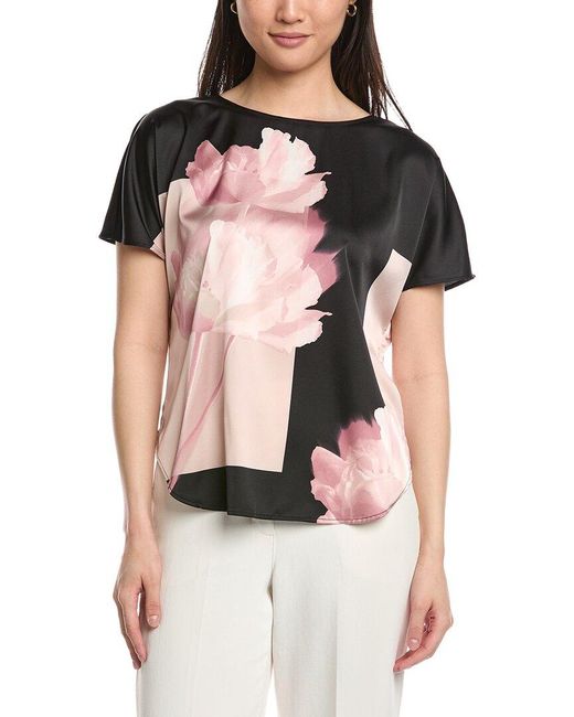Anne Klein Black Printed Flat Satin Top
