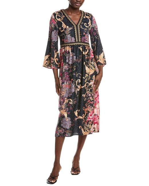 Johnny Was Pink Kimono Sleeve Midi Dress