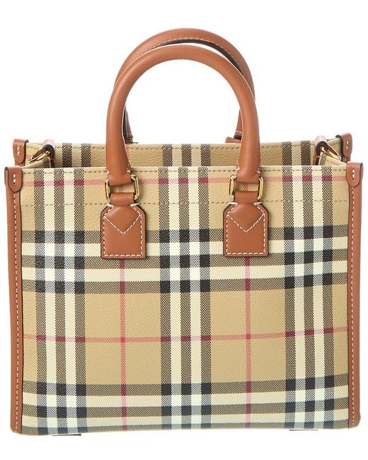 Burberry Brown Freya Mini Check E-Canvas & Leather Tote