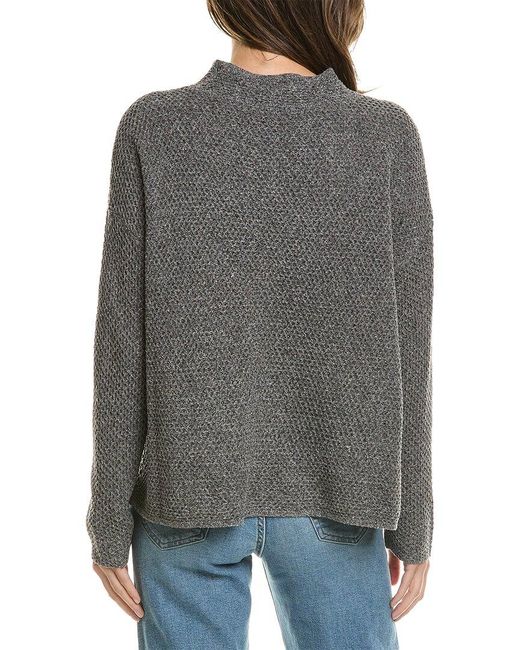 Eileen Fisher Funnel Neck Silk Pullover in Gray