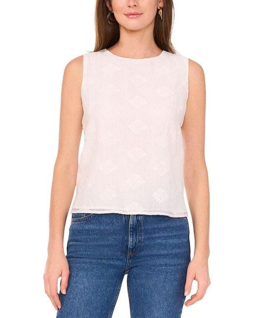 Vince Camuto White Sleeveless Crewneck Blouse