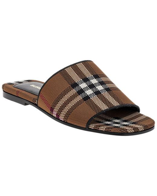 Burberry Brown Check Leather-trim Slide