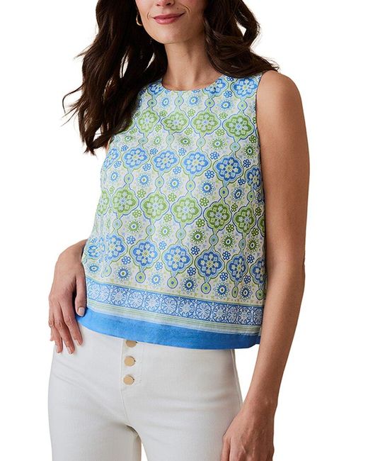 J.McLaughlin Blue Norie Linen-Blend Blouse
