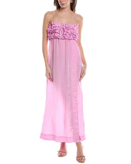 Ganni Pink Shiny Tech Strap Midi Dress