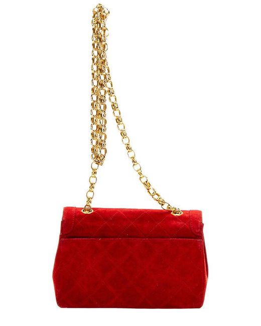 Chanel Red Limited Edition Quilted Suede 1989 Diana Full Flap Bag (Authentic Pre-Owned)
