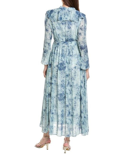 Nancy Yang Blue Long Sleeves Maxi Dress