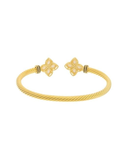 Juvell White 18K Plated Mother-Of-Pearl Cz Twisted Cable Bangle