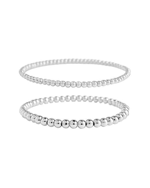 Sterling Forever White Rhodium-plated Brass Beaded Stretch Bracelet