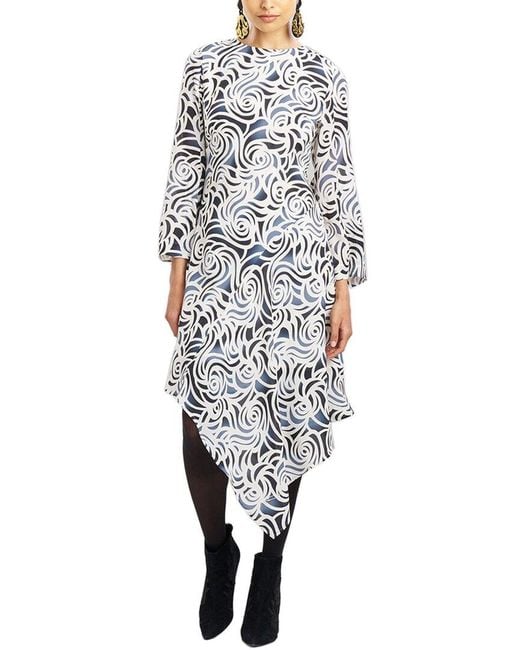 Natori White Asymmetrical Drape Vent Sleeve Silk-blend Dress