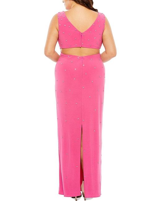 Mac Duggal Pink Plus Rhinestone Open Jersey Column Dress